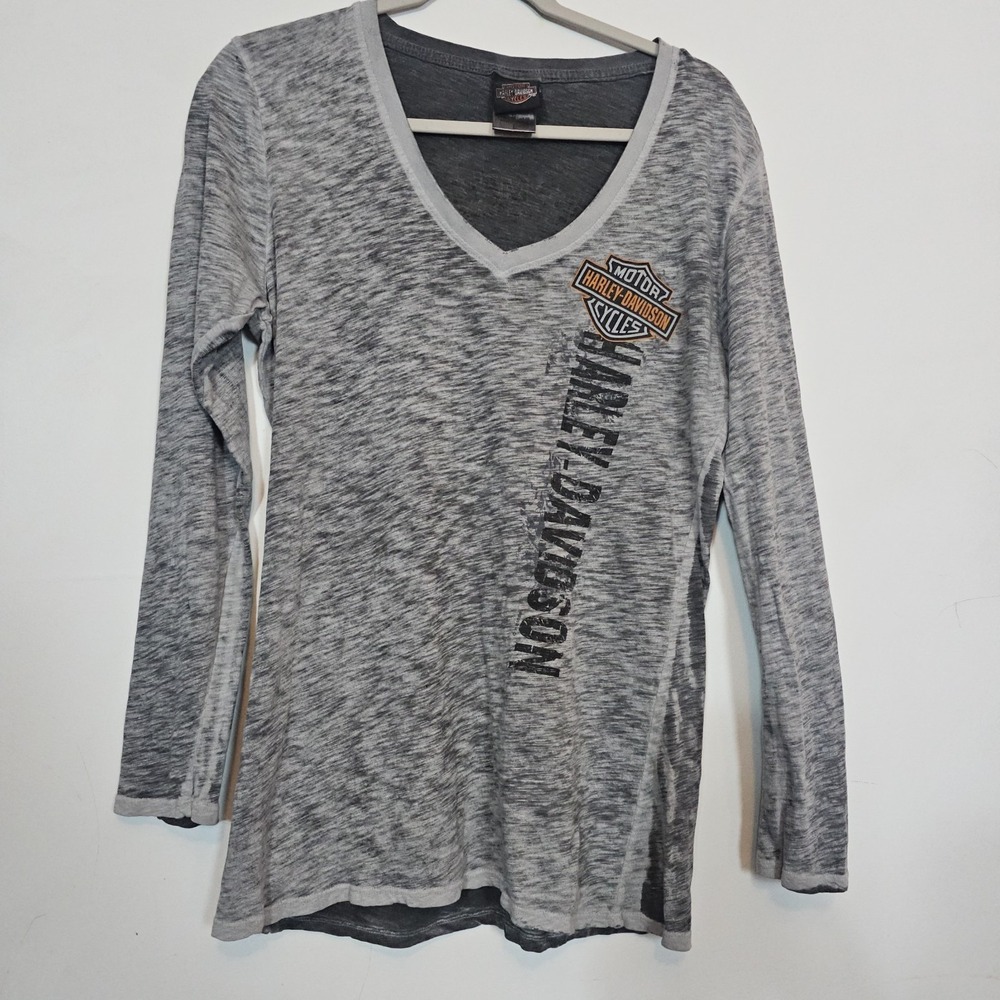 Harley Davidson Womens‎ Long Sleeve Graphic Top Black Gray Large